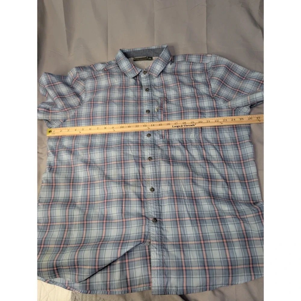 Free Country Plaid Button Front Shirt Men's XXL Blue‎ Pink Short Sleeve Fishing